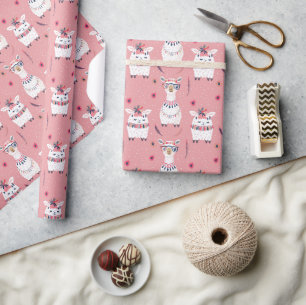 Papier Cadeau Boho nursery white llama, cadeau baby shower