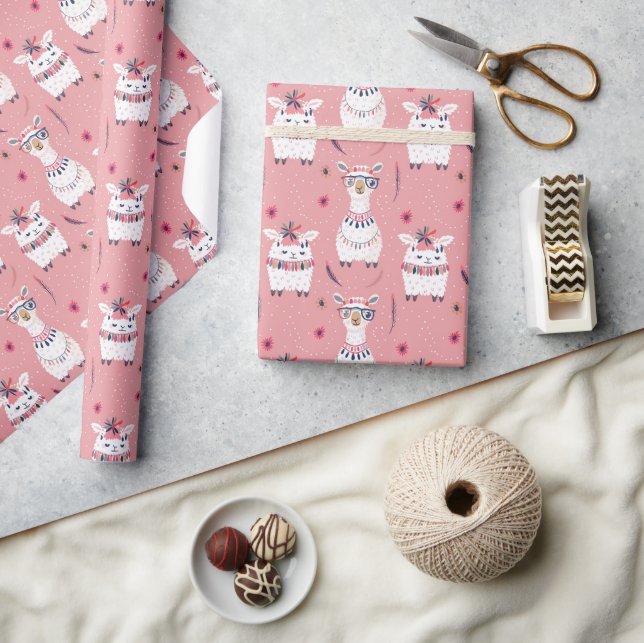 Papier Cadeau Boho nursery white llama, cadeau baby shower (Artisanat)