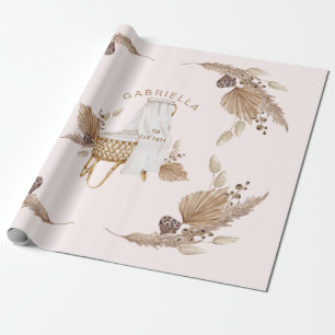 Papier Cadeau Boho Oh Baby Brown rose Nom Arrivée Date II