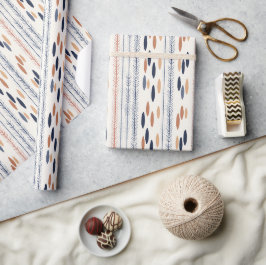 Papier Cadeau Boho ornements autochtones marine terre cuite ivoi