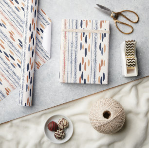 Papier Cadeau Boho ornements autochtones marine terre cuite ivoi