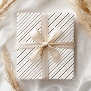 Papier Cadeau Boho Pastel Moderne Rose Vert Gris Rayures