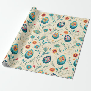 Papier Cadeau Boho Pastel Oeufs de Pâques et Fleurs sauvages