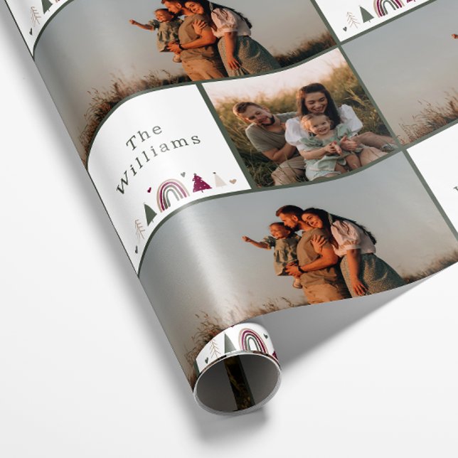 Papier Cadeau Boho Rainbow Christmas Family Photo Collage (Créateur téléchargé)