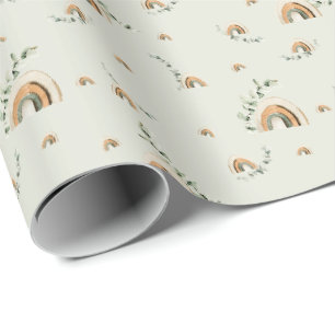 Papier Cadeau Boho rainbows eucalyptus baby shower de pépinière