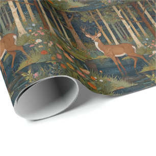 Papier Cadeau Boho romantique bois rustique cerf de verdure