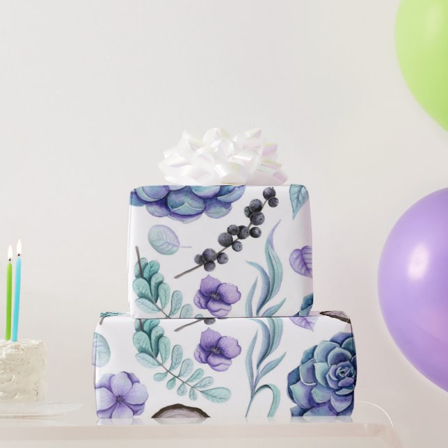 Papier Cadeau Boho rustique violet Baby shower Floral & Bois (Cadeaux de fête)