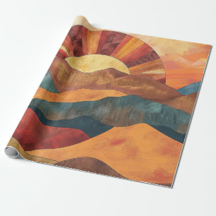 Papier Cadeau Boho Sunset Over Mountains - Paysage Rétro