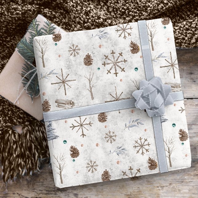 Papier Cadeau Boho Twigs & Pinecone Christmas ID986 (Créateur téléchargé)