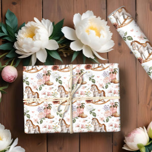 Papier Cadeau Boho Western Floral Rocking Horse Girl Baby shower