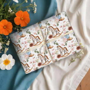 Papier Cadeau Boho Western Floral Rocse Horse Baby shower garçon