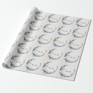 Papier Cadeau Boho White Orchidée Fleurs Blue Moon Elegant Party