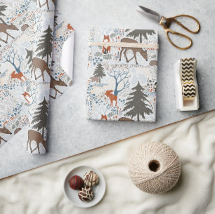 Papier Cadeau Bois Animaux Bois d'hiver