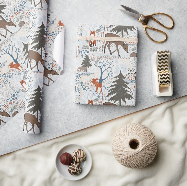 Papier Cadeau Bois Animaux Bois d'hiver (Artisanat)