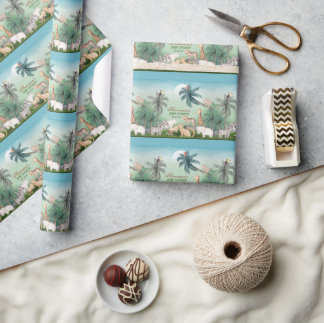 Papier Cadeau Bois Animaux Jungle Baby shower de verdure