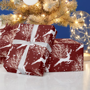 Papier Cadeau Bois Cerf de Noël - Rouge