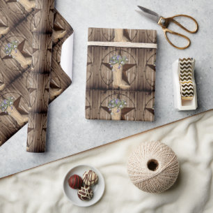 Papier Cadeau bois de grange rustique fleur sauvage cowboy weste