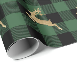 Papier Cadeau Bois de vert de renne d'or de Lomberjack de plaid