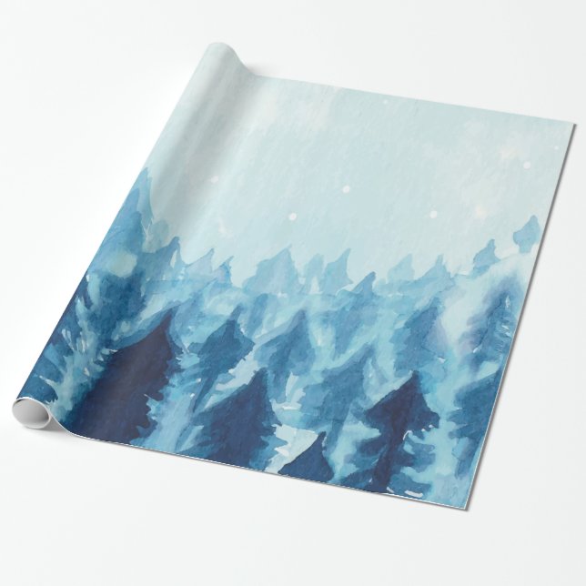 Papier Cadeau Bois d'hiver, Bleu des neiges (Déroulé)