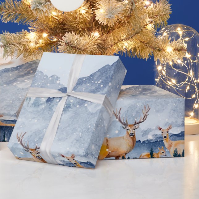Papier Cadeau Bois d'hiver, Rennes forestières (Vacances)