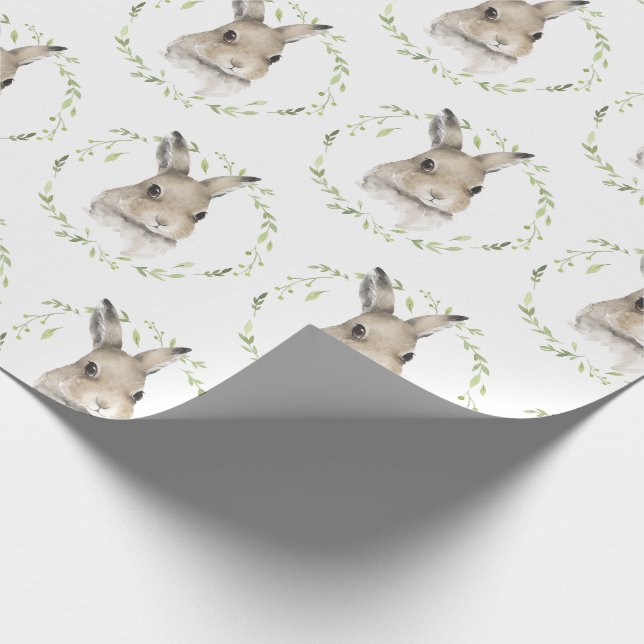 Papier Cadeau Bois Forêt Animal Bunny Aquarelle (Coin)