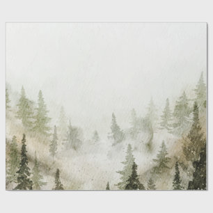 Papier Cadeau Bois, Forêt, Pins, Guirlandes Lumineuses