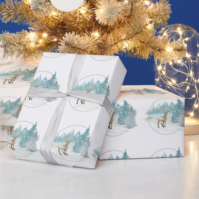 Papier Cadeau Bois Hiver Aquarelle Cerf Noël (Vacances)