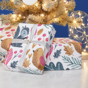 Papier Cadeau Bois hiver Aquarelle renard Noël