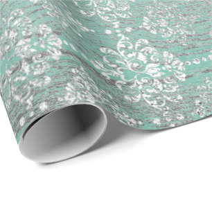 Papier Cadeau Bois métallique vert en bon état de gris argent
