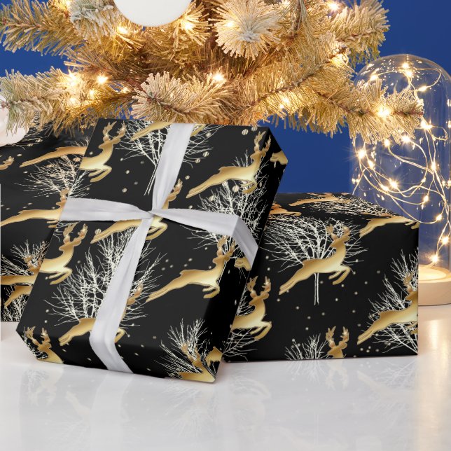 Papier Cadeau Bois Noël Gold Cerf do-it-yourself Arrière - plan  (Vacances)