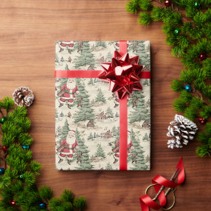 Papier Cadeau Bois nostalgique Père Noël