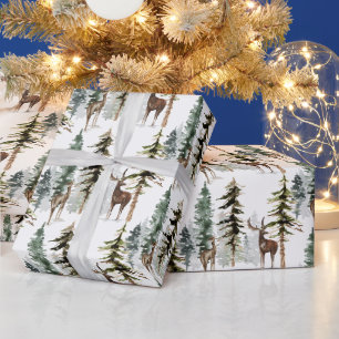 Papier Cadeau Bois Pine Reindees Stag & Doe Deer