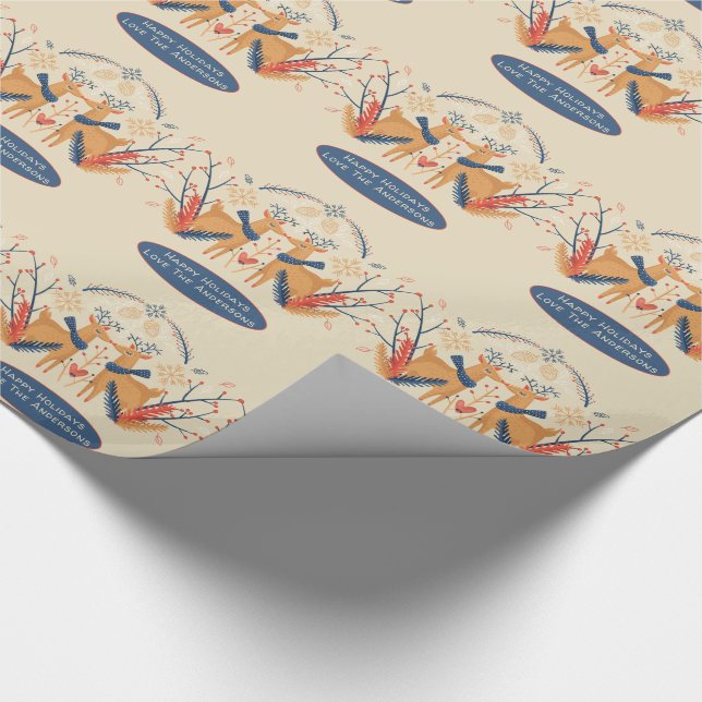 Papier Cadeau Bois scandinave Cerf hiver Noël Art folklorique (Coin)