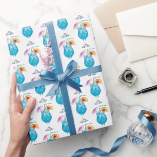 Papier Cadeau Boissons cocktail bleu sur blanc