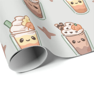 Papier Cadeau Boissons d'automne scintillantes Motif pastel Kawa