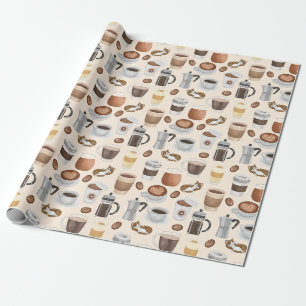 Papier Cadeau Boissons de café et chats Motif mignonne