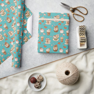 Papier Cadeau Boissons d'hiver de cacao chaud Motif Arrière - pl
