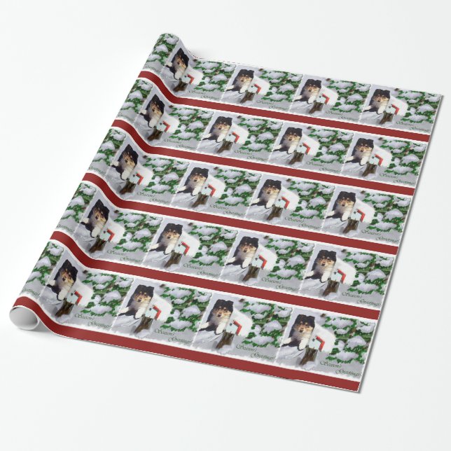 Papier Cadeau Boîte aux lettres de Noël Collie Puppy (Déroulé)