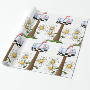 Papier Cadeau Boîte Aux Lettres Et Marguerites