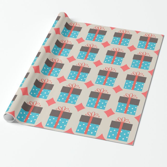 Papier Cadeau Boîte Cadeau Rétro Bleu Et Brown (Déroulé)