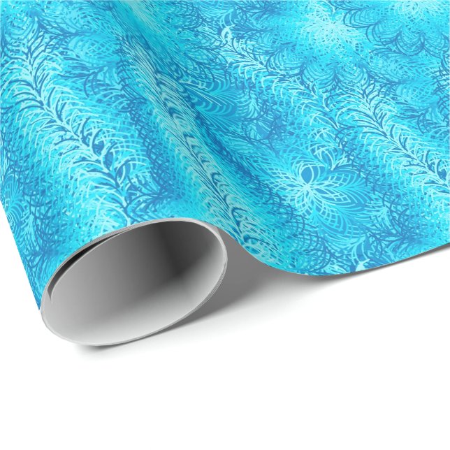 Papier Cadeau Boite en plumes bleues (Coin rond)