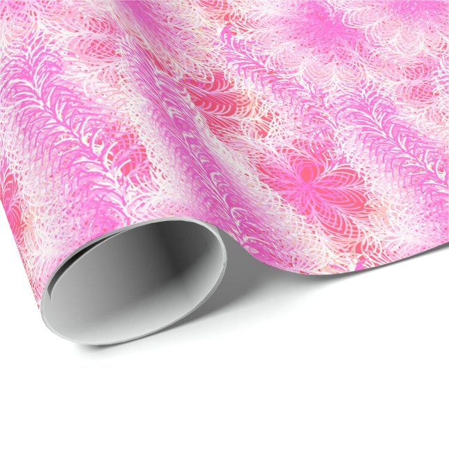 Papier Cadeau Boite en plumes roses (Coin rond)
