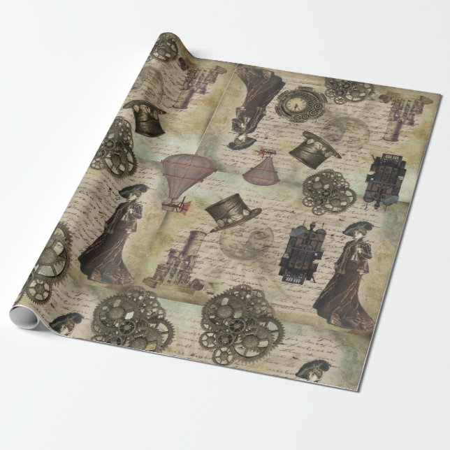 Papier Cadeau Boîtier de découpage Vintage Victorian Steampunk (Déroulé)