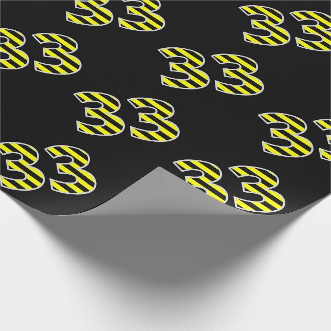 Papier Cadeau Bold, Black & Yellow Stripes 33 Numéro d'événement (Coin)