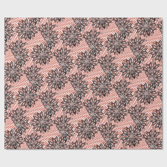 Papier Cadeau Bold Bloom Fusion – Abstract Black Florals on Wavy (Plat)