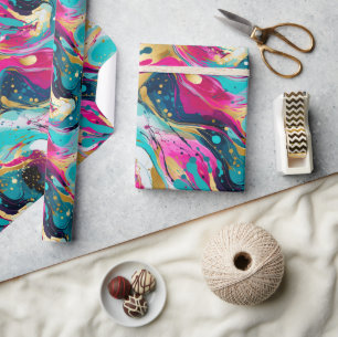 Papier Cadeau Bold Fuchsia Turquoise Abstrait avec Metallics Des