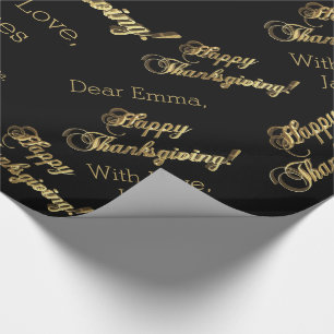 Papier Cadeau Bon thanksgiving Chic Black Faux Gold Foil Texte