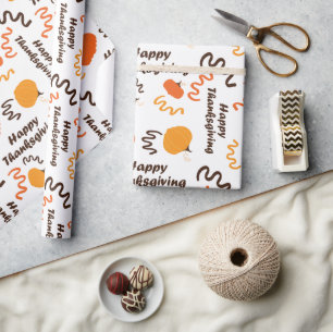 Papier Cadeau Bon thanksgiving Orange Citrouille Blanc sans cout