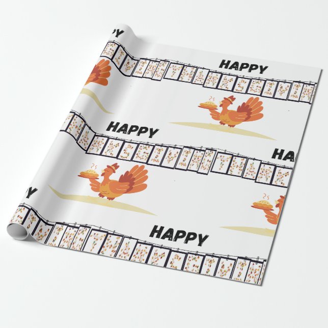 Papier Cadeau Bon thanksgiving Rooster Cadeau Enveloppement Blan (Déroulé)