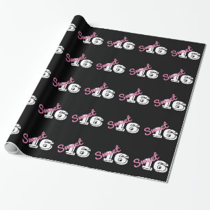 Papier Cadeau Bonbon blanc noir rose de 16 anniversaires